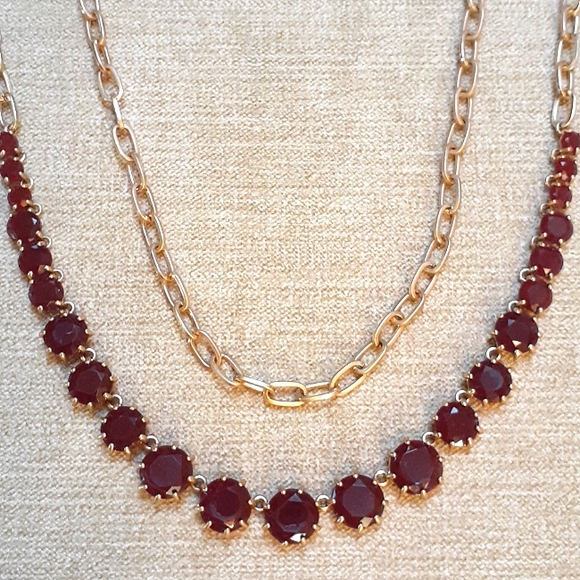 Red and Gold Layered Gemstone Necklace - Picture 4 of 7